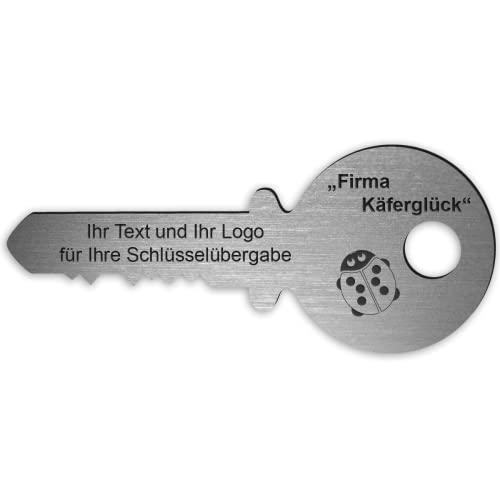 Übergabeschlüssel mit Gravur aus Acryl - 58 x 24,5 cm - Silberner Schlüssel mit eigenem Text oder Logo für Projektübergaben oder Geschäftseinweihungen von Kopierladen Karnath GmbH