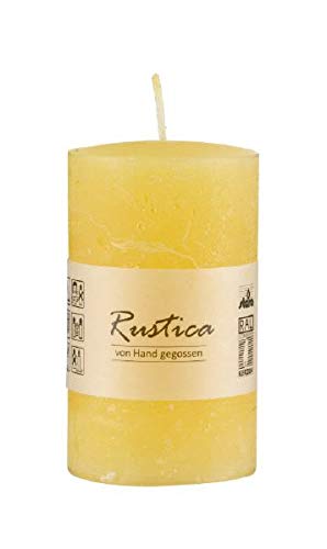 Kopschitz Rustikale durchgefärbte Kerze Gelb, 100 x 50 mm, Stumpenkerze, rußarm, tropffrei, RAL Kerzengüte Qualität von Kopschitz