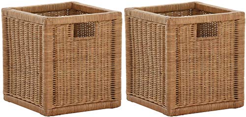 korb.outlet Set / 2 Regalkorb Braun-Hell ca. 28x29x30 mit Holzrahmen Rattan Schubfach Box zur Aufbewahrung Schrankkorb Griff von Korb-Outlet