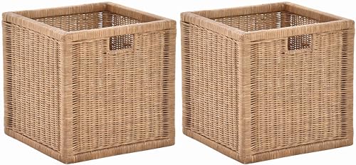 korb.outlet Set / 2 Regalkorb mit Holzrahmen Rattan Schubfach Box zur Aufbewahrung Schrankkorb Griff (Braun - Hell, Set 36x36x36) von Korb-Outlet