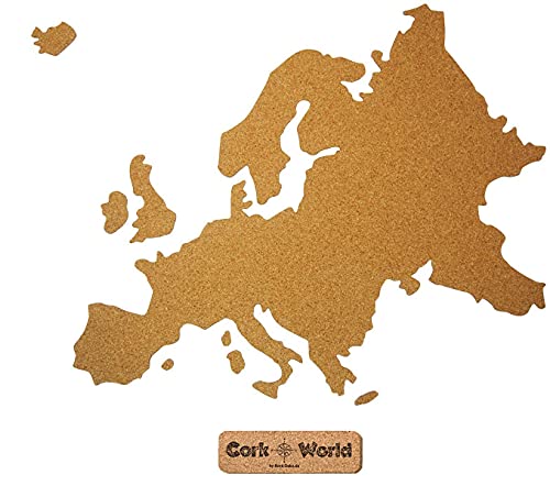 Europa als Pinnwand aus Kork XXL ca. klein 85x60 cm | Umriss Europa zum Pinnen und als Wanddeko | Tolle CORKWORLD | Detailgenau & Hochwertig von Kork-Deko