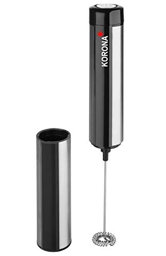 Korona 18010 Batteriebetriebener Milchaufschäumer mit Abdeckkappe | Edelstahlrührstab | Gehäuse mit hochwertigen Edelstahlapplikationen von Korona