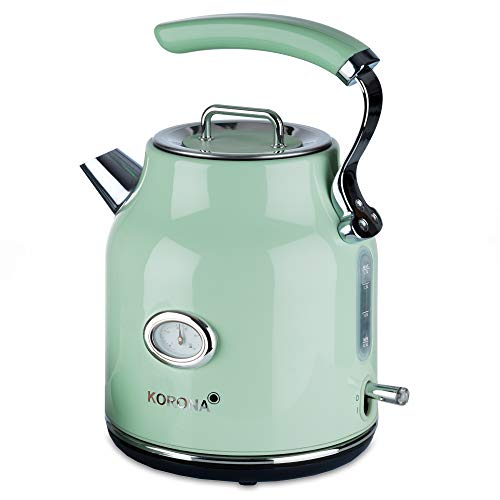 Korona 20665 Elektrischer Wasserkocher | Retro-Design | Mint | 1,7 Liter Wasser für Tee und Kaffee | 2.200 Watt | Temperaturanzeige | Kalkfilter | Dampf-Stopp von Korona