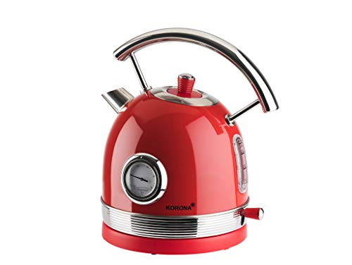 Korona 20667 Elektrischer Wasserkocher | Retro-Design | Rot | 1,7 Liter Wasser für Tee und Kaffee | 2.200 Watt | Temperaturanzeige | Kalkfilter | Dampf-Stopp von Korona