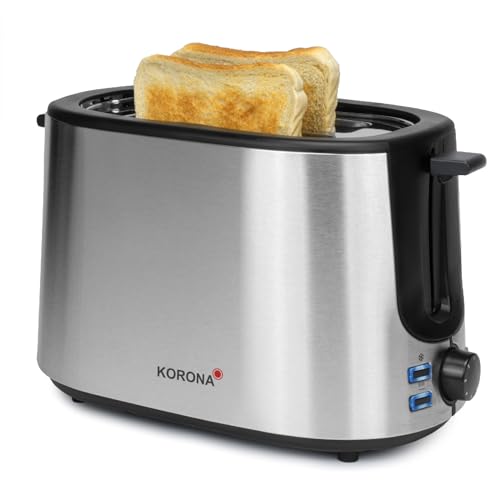 Korona 21255 Toaster | Hochwertiges Edelstahlgehäuse | Integrierter Brötchenaufsatz | Stufenlos einstellbarer Bräunungsgrad | Krümelschublade | 900 Watt von Korona
