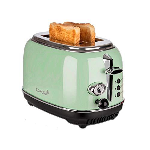 Korona 21665 Toaster | 2 Scheiben | Mint | Röstgrad-Anzeige | Auftauen | Rösten | Aufwärmen | 810 Watt | Brötchenaufsatz | Krümelschublade | Brotscheiben-Zentrierung von Korona