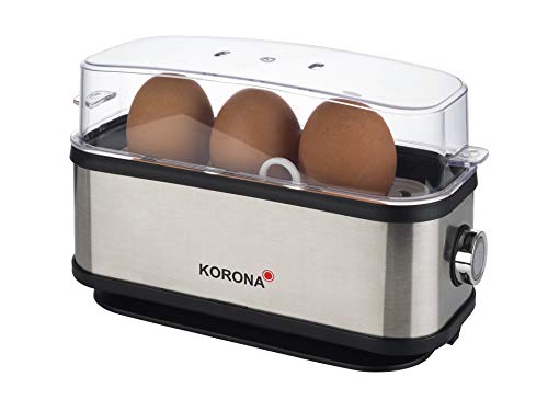 Korona 25304 Eierkocher | 1 bis 3 Eier | Single - Eierkocher | 210 Watt | Edelstahlgehäuse | Kabelaufwicklung, silber schwarz, 25304 | 1-3 eier von Korona