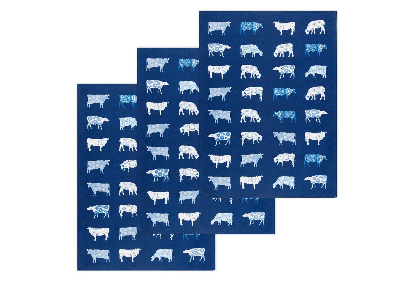 Kracht Geschirrtuch Kühe Blau, (Set, 3-tlg., Set), 3er Pack Geschirrtücher (3 Stück), ca. 50 x 70 cm, Halbleinen bedruckt von Kracht