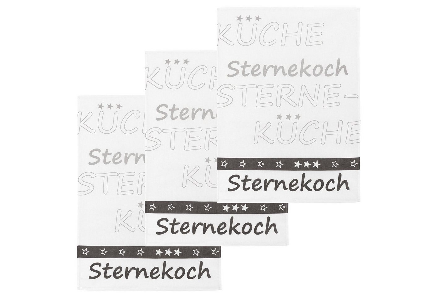 Kracht Geschirrtuch Sternekoch, (Set, 3-tlg., Set), 3er Pack Geschirrtücher (3 Stück), ca. 50 x 70 cm, Halbleinen bedruckt von Kracht