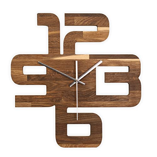 Kreative Feder Designer-WANDUHR „Time“ aus geräuchertem EICHENHOLZ mit Zeigern aus gebürstetem Aluminium - Designeruhr mit flüsterleisem Uhrwerk (leises Quarzuhrwerk, Eiche geräuchert) von Kreative Feder
