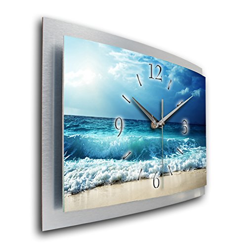 Kreative Feder Wanduhr Ocean Meer 3D XXL Designer leise Funk Motiv Funkuhr Wandbild modernes Design WAA056FL (50x30cm) von Kreative Feder