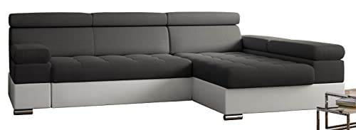 Ecksofa Paulo ecksofa mit schlaffunktion und bettkasten, l Form couch mit schlaffunktion, sofa mit schlaffunktion 260 cm x 162 cm (Inari 94 + Weiß Eco (P-15a,15b), Ottomane Rechts) von Kreative Furniture & Design