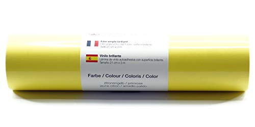 Kreativplotter Selbstklebende Plotterfolie Vinylfolie 21 cm x 3 m glänzend 39 Farben zur Auswahl, Farbe:110 Zitronengelb von Kreativplotter