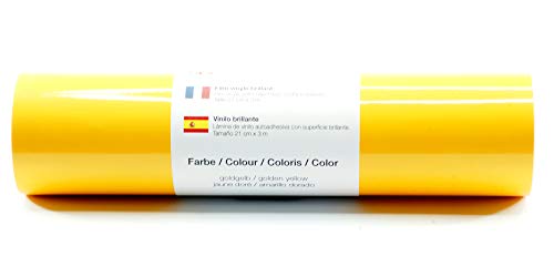 Kreativplotter Selbstklebende Plotterfolie Vinylfolie 21 cm x 3 m glänzend 39 Farben zur Auswahl, Farbe:111 Goldgelb von Kreativplotter