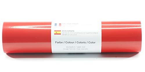 Kreativplotter Selbstklebende Plotterfolie Vinylfolie 21 cm x 3 m glänzend 39 Farben zur Auswahl, Farbe:133 Dunkelrot von Kreativplotter