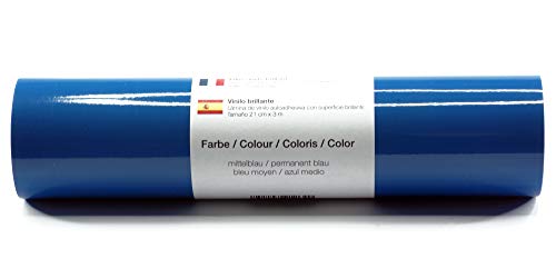 Kreativplotter Selbstklebende Plotterfolie Vinylfolie 21 cm x 3 m glänzend 39 Farben zur Auswahl, Farbe:160 Mittelblau von Kreativplotter