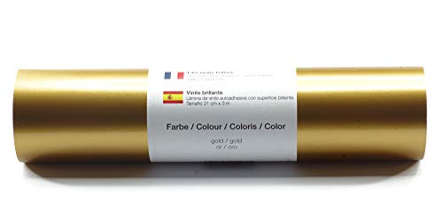Kreativplotter Selbstklebende Plotterfolie Vinylfolie 21 cm x 3 m glänzend 39 Farben zur Auswahl, Farbe:171 Gold von Kreativplotter