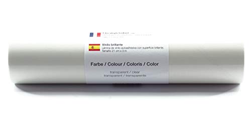 Kreativplotter Selbstklebende Plotterfolie Vinylfolie 21 cm x 3 m glänzend 39 Farben zur Auswahl, Farbe:199 Transparent von Kreativplotter