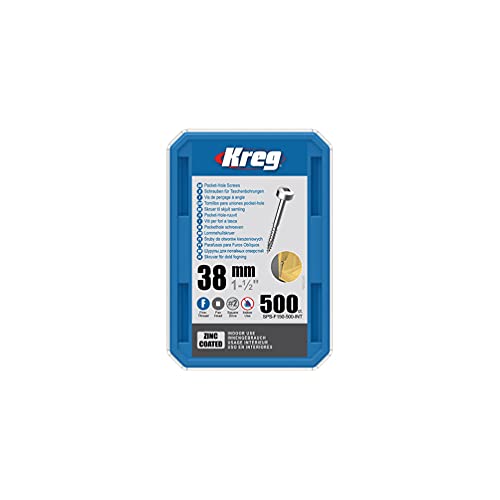Kreg® Zink-Taschenlochschrauben – 38 mm / 1,50 Zoll, 6 Feingewinde, Flachkopf, 500 Stück von Kreg