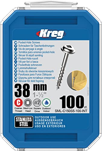 Kreg Pocket-Hole Schrauben 38 mm, Edelstahl, Maxi-Loc, Grobgewinde, 100 Stück von Kreg