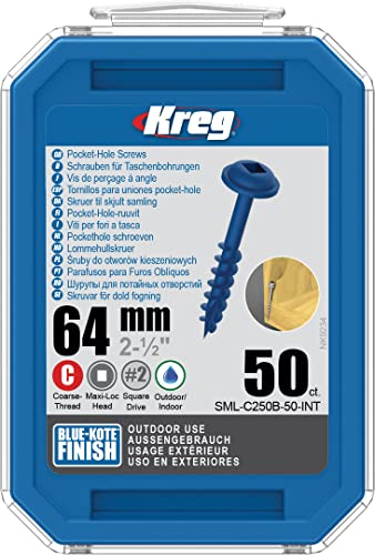 Kreg Pocket-Hole Schrauben 64 mm, Blue-Kote?, Maxi-Loc, Grobgewinde, 50 Stück von Kreg