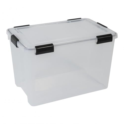 Kreher® Wasserdichte Aufbewahrungsbox mit Deckel, Lagerbox 70 Liter Transparent, 59 x 39 x 38 cm von Kreher