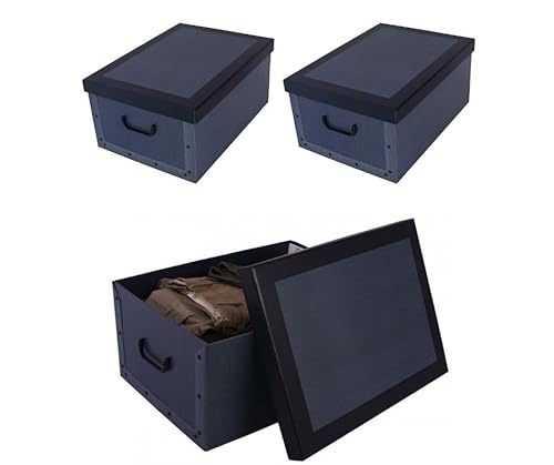 Kreher 3 Stück XL 45 Liter Deko-Kartons, Ordnungsboxen, Stapelboxen mit Deckel und Griffe, 51 x 37 x 24 cm (Klassisch Blau) von Kreher