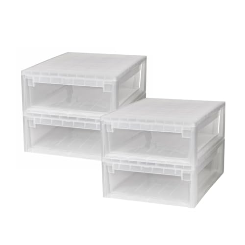 Kreher 4 XL Schubladenboxen, erweiterbare Ordnungsboxen mit Schublade, Kunststoff, Transparent, 39.6 x 52 x 17 cm von Kreher