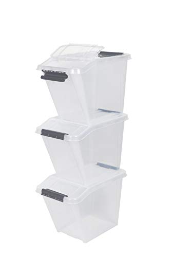 Kreher-Set aus 3 stapelbaren Lagerboxen mit geteiltem Deckel in Transparent. Nutzvolumen ca. 58 Liter pro Box. Maße ca. 40 x 65 x 44 cm von Kreher
