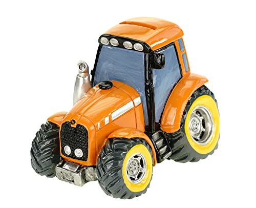Kremers Schatzkiste große Spardose Traktor orange Deko Sparschwein Figur Bauer Bauernhof von Kremers Schatzkiste