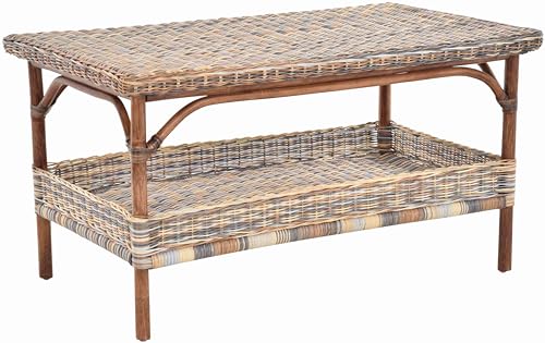 Krines Home Rattan-Tisch Beistelltisch Rechteckig Couchtisch Rattan Wohnzimmer Tisch Ablage 100x59 (Rechteckig-Mehrfarbig) von Krines Home