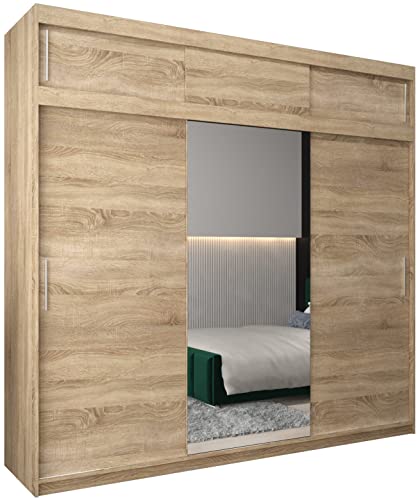 MEBLE KRYSPOL Tokyo 1 250 Schlafzimmerschrank mit DREI Schiebetüren, Spiegel, Kleiderstange und Regalen – 250x240x62cm - Sonoma mit Verlängerung von MEBLE KRYSPOL