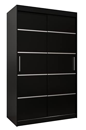 MEBLE KRYSPOL Schwebetürenschrank Verona 1 120 cm Kleiderschrank mit Kleiderstange und Einlegeboden Schlafzimmer- Wohnzimmerschrank Schiebetüren Modern Design (Schubladen: 0, Schwarz) von MEBLE KRYSPOL