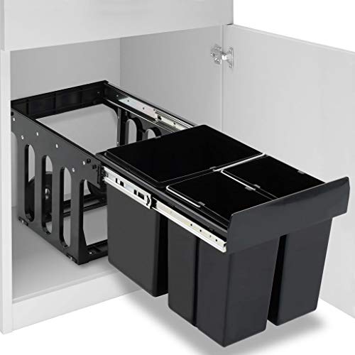Ksodgun Abfallbehälter für Küchenschrank Abfalleimer Mülltrennsystem für die Küche Ausziehbar Soft-Close 48 L - DREI Separate Behälter von Ksodgun