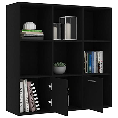Ksodgun Bücherregal für den Innenbereich, Schwarzes Spanplatten-Bücherregal 98x30x98 cm - mit 7 Fächern und 2 Türen von Ksodgun