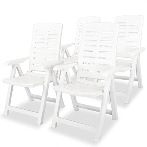 Ksodgun Garten-Liegestühle 4 STK. Sonnenliege Sonnenstuhl Klappstuhl Wetterfest Hochlehner Relax Liege Deckchair Kunststoff Weiß von Ksodgun