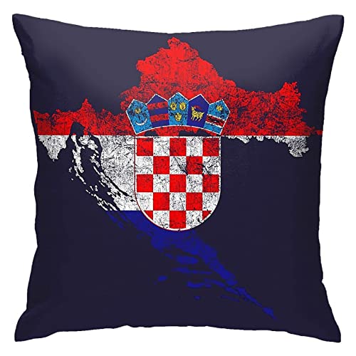 Ksodgun Kissenbezüge Kroatien-Flagge und Karte, dekorativer Kissenbezug, Kissenbezüge, weiche Polyester-Kissenbezüge, 45 x 45 cm von Ksodgun