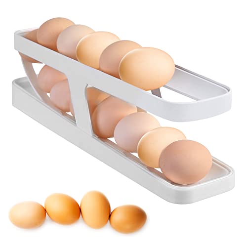 Ksvaye Eierspender Kühlschrank Automatisch Rollender Eierhalter 2 Schichten Eier Organizer Kühlschrank Eierbehälter Egg Dispenser Egg Holder Eieraufbewahrung 2-Stöckiges Eierregal für 12–14 Eier von Ksvaye
