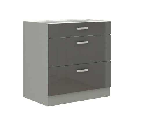 Küchen Unterschrank 80 cm Hochglanz Grau Vollauszug Soft-Close Küche Grey Bianca von Kuechen-preisbombe