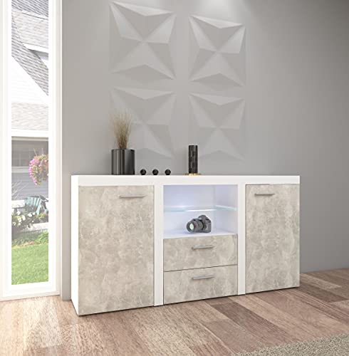 Kuechen-preisbombe TOP Kommode Sideboard Rumba Wohnwand Wohnzimmer Anbauwand Betonoptik Weiss matt von Kuechen-preisbombe