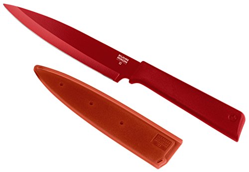 KUHN RIKON COLORI+ Allzweckmesser gerade Klinge mit Klingenschutz, antihaftbeschichtet, Edelstahl, 23 cm, rot von KUHN RIKON