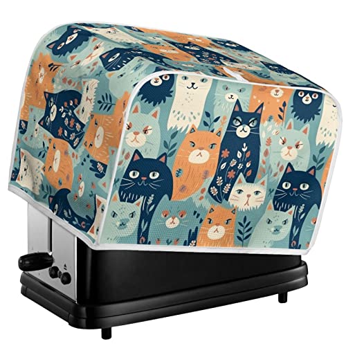 Kuiaobaty Niedliche Katzen-Toaster-Abdeckung für 2 Scheiben, Cartoon-Katzen-Blumen-Küchenzubehör, waschbar, Premium-Toaster-Abdeckung mit Haken von Kuiaobaty
