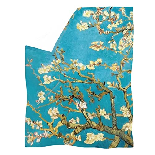 Kuiaobaty Mandelblüten Maldecken für Damen Doppelbett, blaugrün, großer Überwurf, weiche, flauschige warme Decken, Van Gogh Arts, vielseitige Tagesdecken für Bett von Kuiaobaty