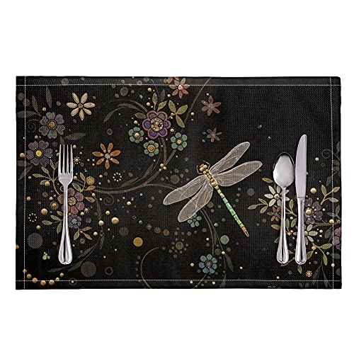 Kuiaobaty Tischsets mit Libellen-Motiv, 4 Stück, Landhaus-Blumen-Designs, Stoff-Tischsets für Hochzeit, Party, Urlaub, Küche, Esszimmer von Kuiaobaty