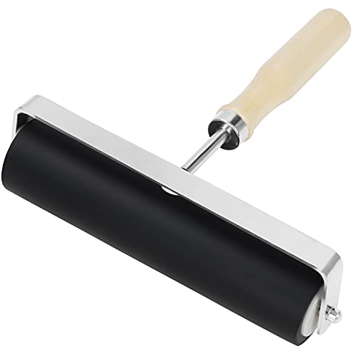 Kurtzy Brayer Roller für Linoldruck Farbe Linoldruck Walze für Druckgrafik - 15cm - Schwarze Hartgummi Roller Walze mit Holzgriff für Linoldruck, Stempel, Farbblock und Klebeanwendungen von Kurtzy