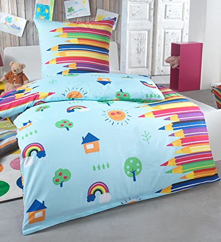 Kuscheli® Baumwolle Kinder Bettwäsche 135x200 für Mädchen und Junge Renforce Kinderbettwäsche Set Kissenbezug 80x80 bunt & farbenfroh, Design - Motiv:Design 1 von Kuscheli