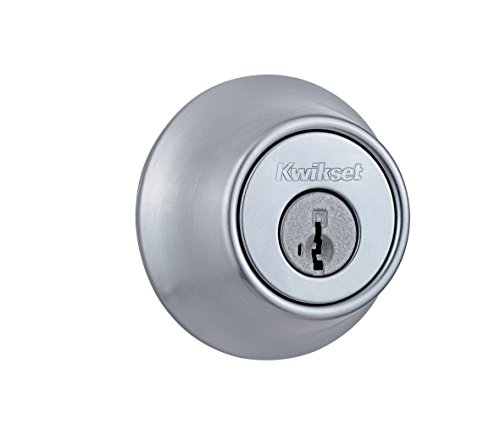 Kwikset 660 Riegelschloss, satiniertes Chrom, rund, außen mit Schlüssel, Eingangstür mit Schlüssel, bruchfest, SmartKey-Sicherheit, Einzylinder-Riegel von Kwikset