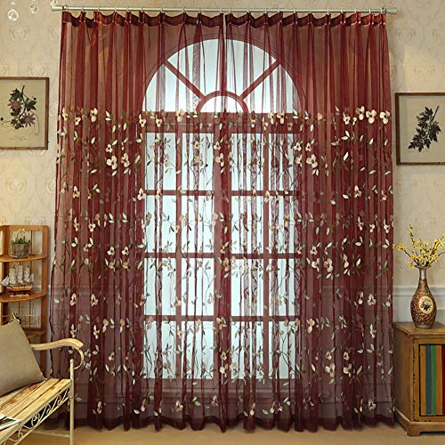 Lsimeru Rot Vintage Vorhang Transparent Kräuselband Gardinen Durchsichtig Romantisch Blumenmuster Voile Vorhänge Schlafzimmer Wohnzimmer Dekoschal,2er Set 140x245 von Lsimeru