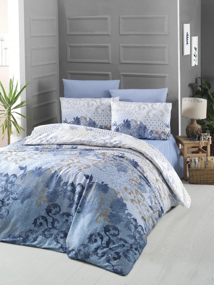 Bettdecke + Kopfkissen, VCT3457, Blau, 100% Baumwollsatin, L'Essentiel Linge de Maison von L'Essentiel Linge de Maison