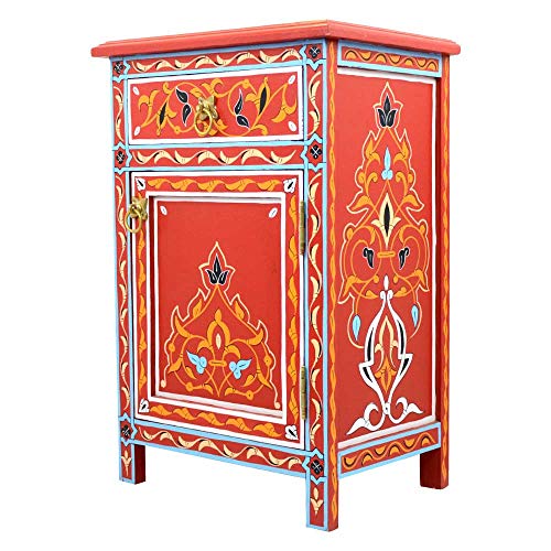 Orientalische Kommode Rot Vollholz Handbemalt H 68 cm 1 Schublade 1 Tür | Antik Vintage Marokkanische Sideboard Anrichte | Echtes Kunsthandwerk aus Marokko | 100126 von L´orient - Das Tor zum Orient / Generisch